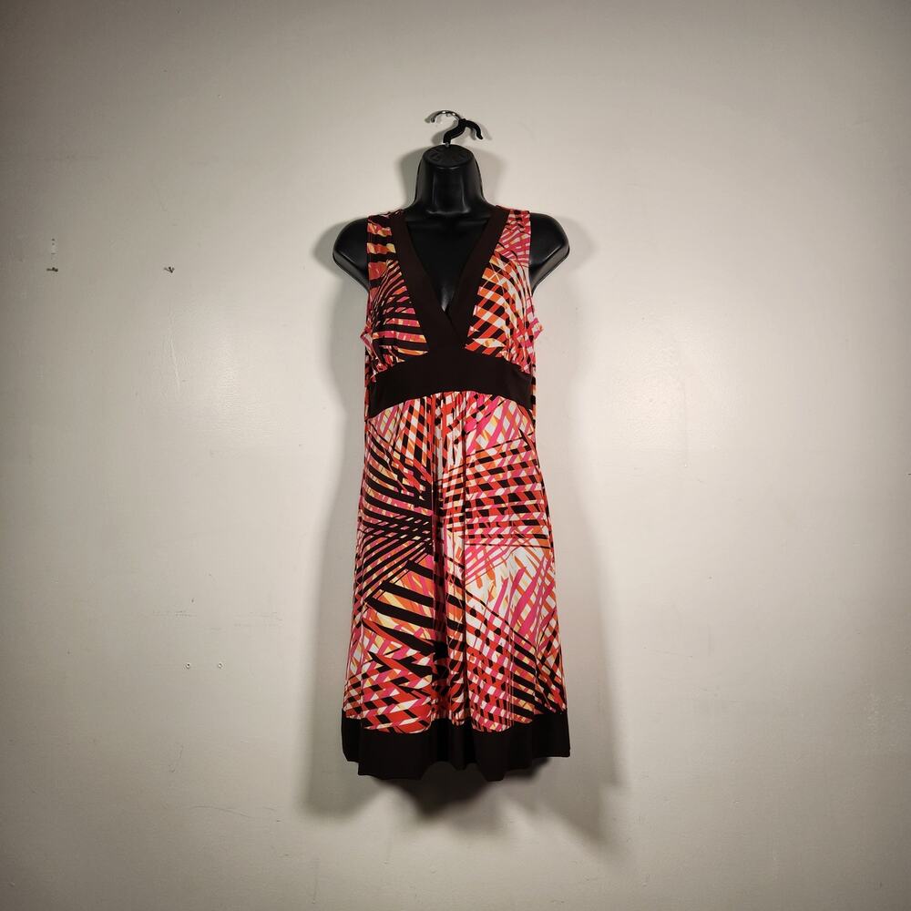 TABOO Knee Length Dress Womens XL VTG Sleeveless Pullover Pink Brown Mod Retro